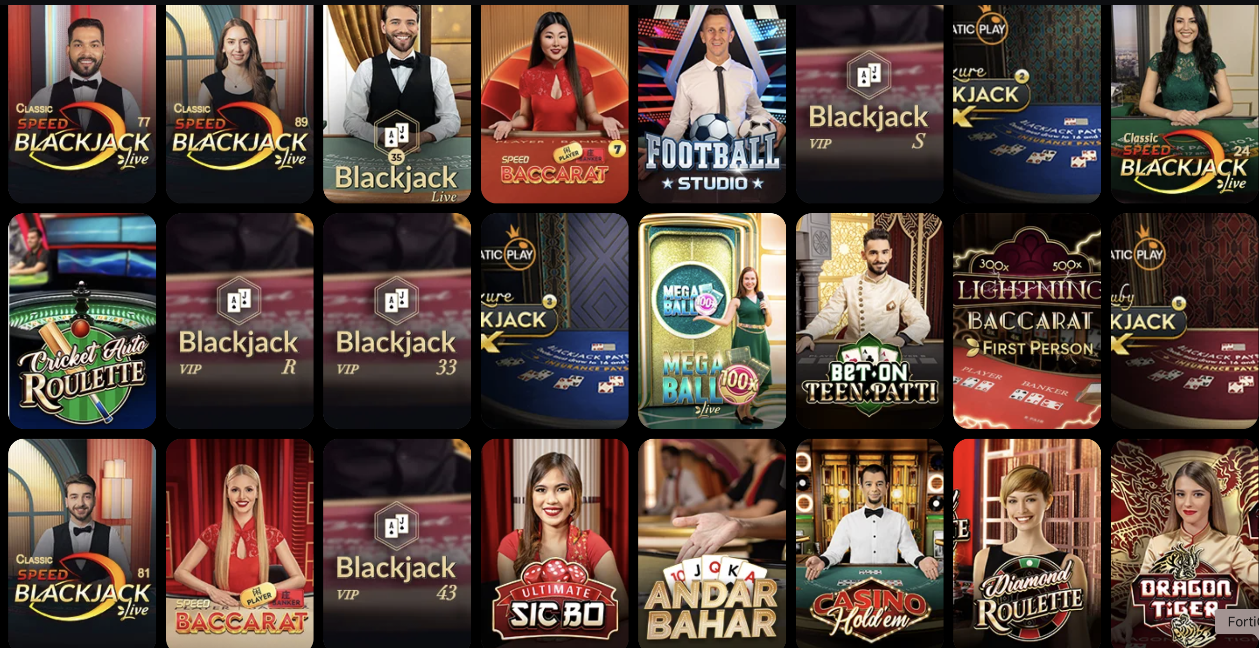 Лобі live-казино Pokerbet з фільтрами за провайдером та типом гри